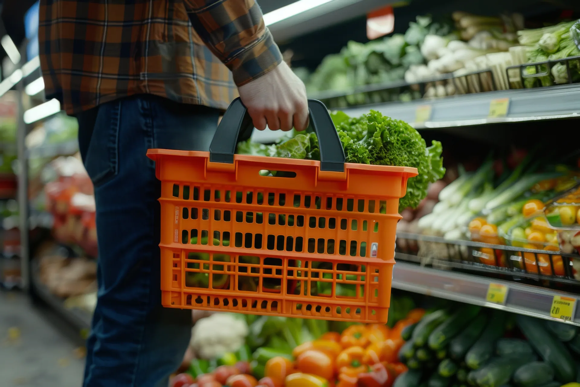 Fresh fruit and vegetables on the shelves at MKB